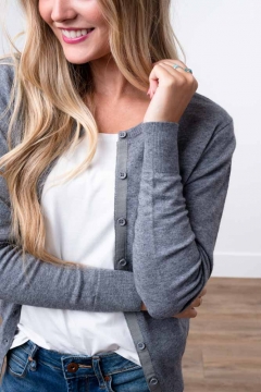womens gray round-neck cardigan top